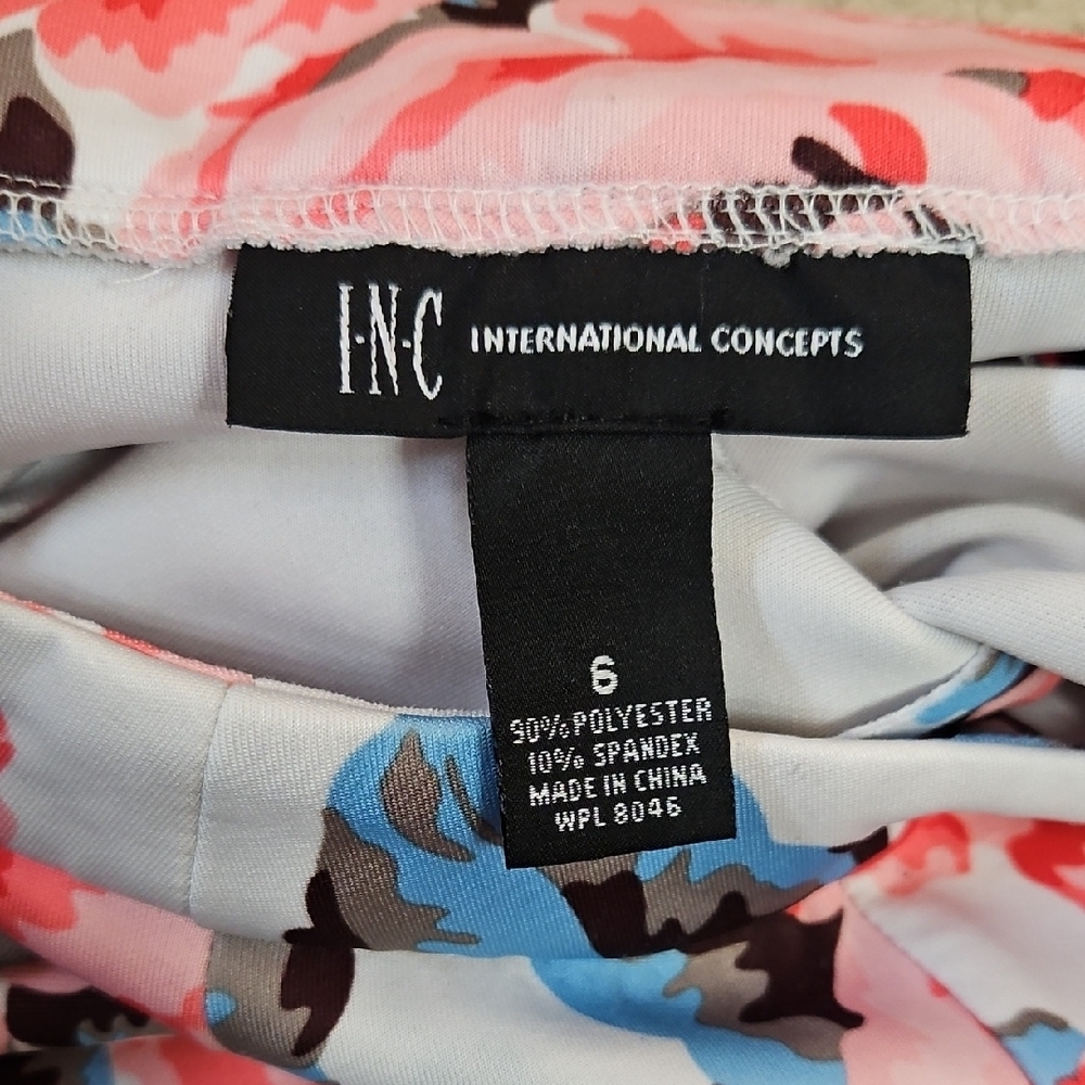 INC International Concepts Pink and Blue Floral Skater Above Knee A-Line Skirt - Picture 3 of 7